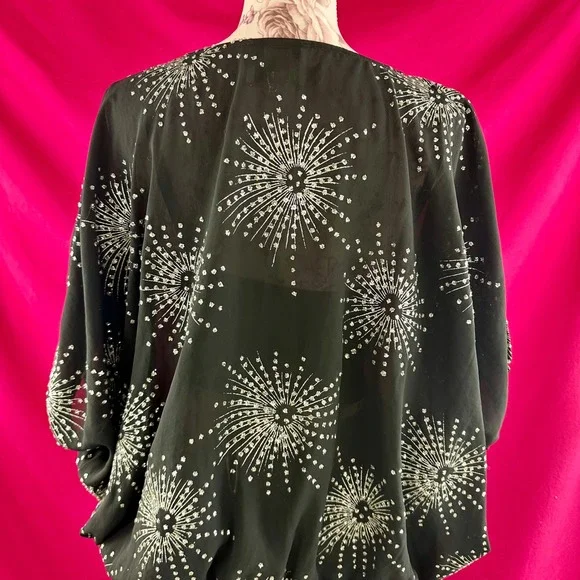 Vintage Silver Glitter Fireworks Black Sheer Short Sleeve Party Top Glances - Picture 10 of 17